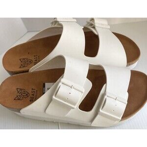 Beast Fashion Flat Women's Sz 8.5 Slide Braided Double Strap Sandals WRITE